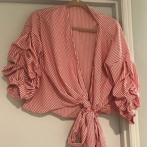 Red and white striped wrap top from Nastygal